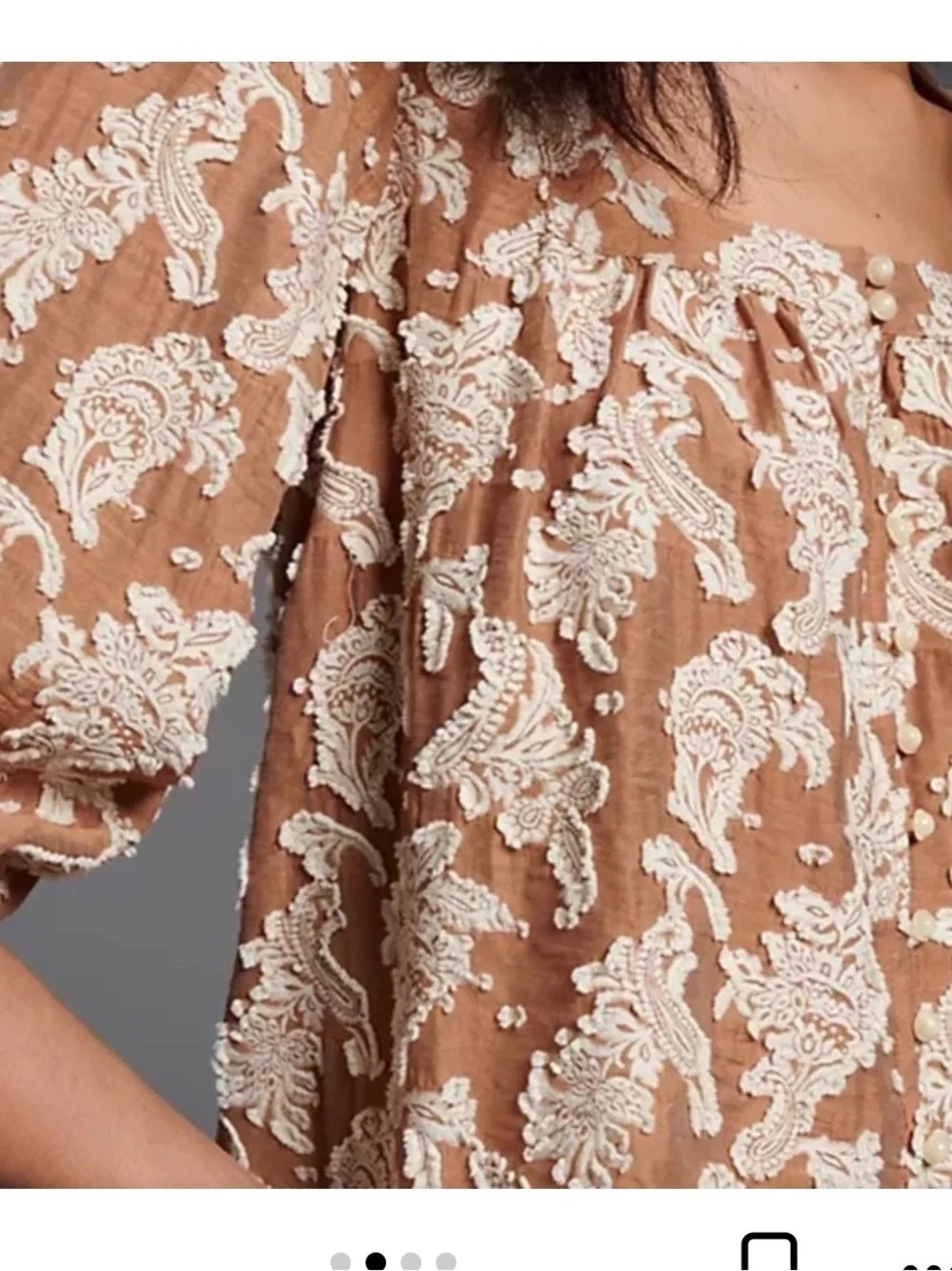Anthropologie Jacquard Paisley Button Down Top 3/4 Puff Sleeve Romantic Boho Sz
